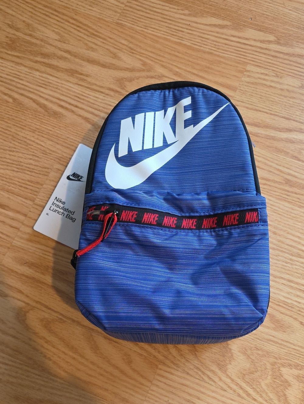 Nike Blue Lunch Tote with White Swoosh and Red Accents